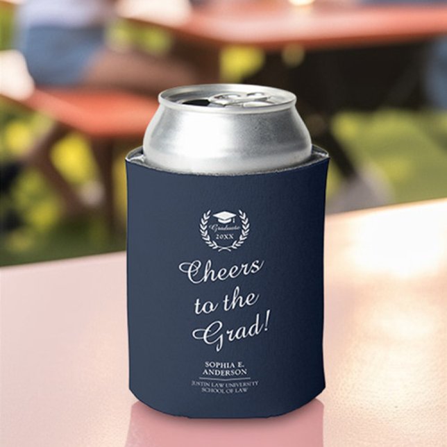 Cheers to the Grad Navy Blue Custom Graduate Can Cooler (Creator Uploaded)