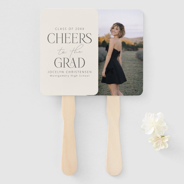 Cheers to the Grad Personalized Photo Graduation Hand Fan (Front and Back)