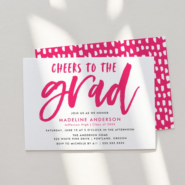 Cheers to the Grad Pink Brush Script Graduation Invitation (Creator Uploaded)