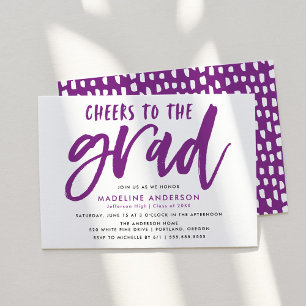 Cheers to the Grad Purple Brush Script Graduation Invitation