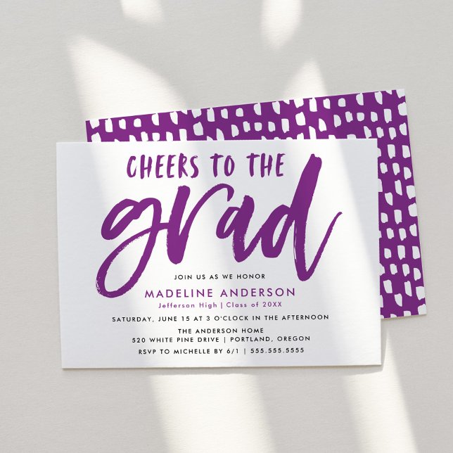 Cheers to the Grad Purple Brush Script Graduation Invitation (Creator Uploaded)