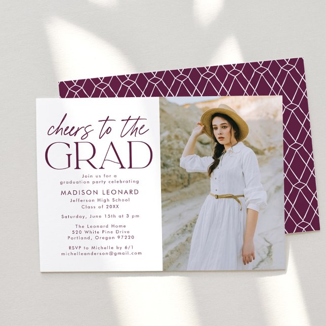 Cheers to the Grad Purple Photo Graduation Party Invitation (Creator Uploaded)