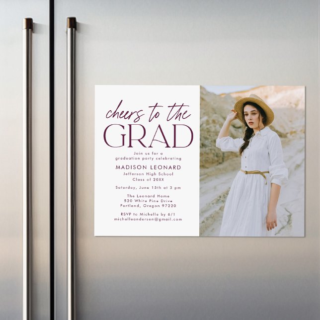 Cheers to the Grad Purple Photo Graduation Party Magnetic Invitation (Creator Uploaded)
