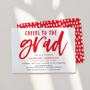 Cheers to the Grad Red Brush Script Graduation Invitation