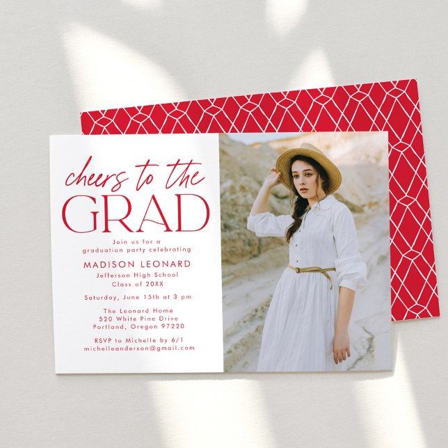 Cheers to the Grad Red Photo Graduation Party Invitation (Creator Uploaded)