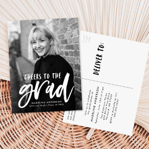 Cheers to the Grad Script Photo Graduation Party Invitation Postcard