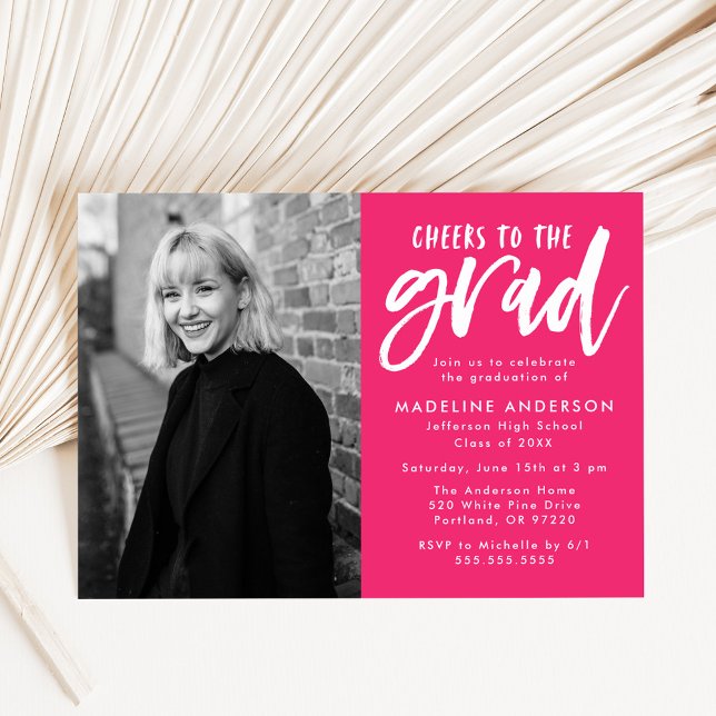 Cheers to the Grad Script Pink Graduation Party Invitation (Creator Uploaded)