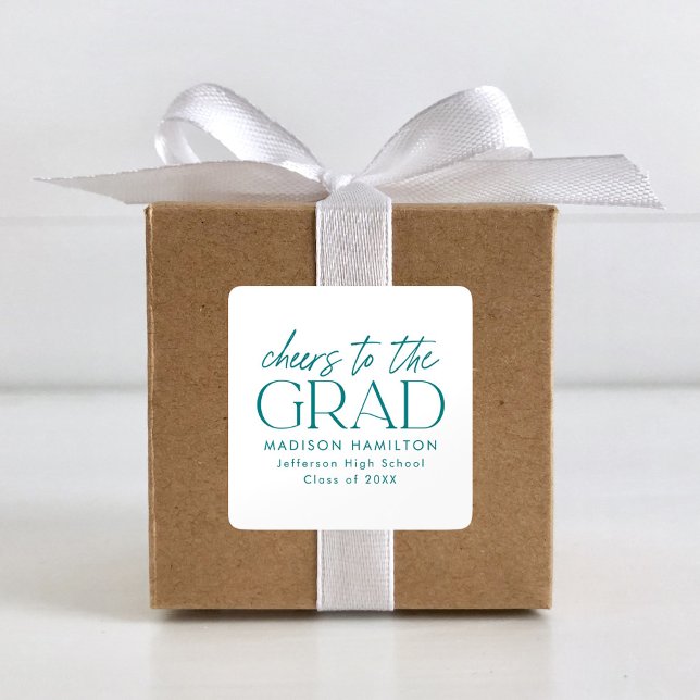 Cheers to the Grad Teal Script Graduation Square Sticker (Creator Uploaded)