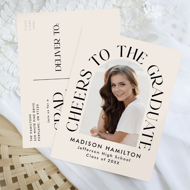 Cheers to the Graduate Arch Photo Graduation Party Invitation Postcard (Creator Uploaded)