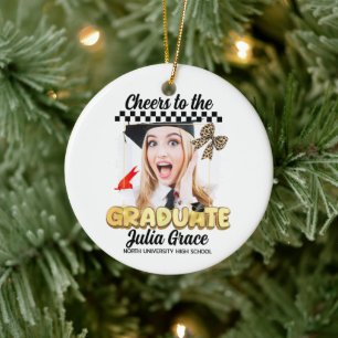 Cheers to the Graduate White Custom Photo Ceramic Tree Decoration
