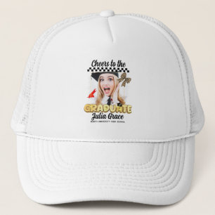 Cheers to the Graduate White Custom Photo Trucker Hat