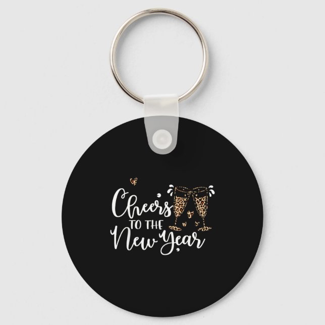 Cheers To The New Year 2026 Leopard Champagne Happ Key Ring (Front)