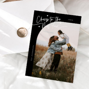 Cheers To The New Year Black Curved Frame Photo Holiday Card