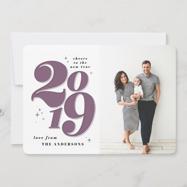 Cheers to the new year bold 2019 photo holiday card (Front)