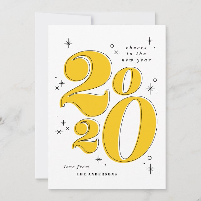 Cheers to the new year bold 2020 typography holiday card (Front)