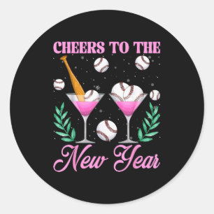 Cheers To The New Year Champagne Gl & Baseball Classic Round Sticker