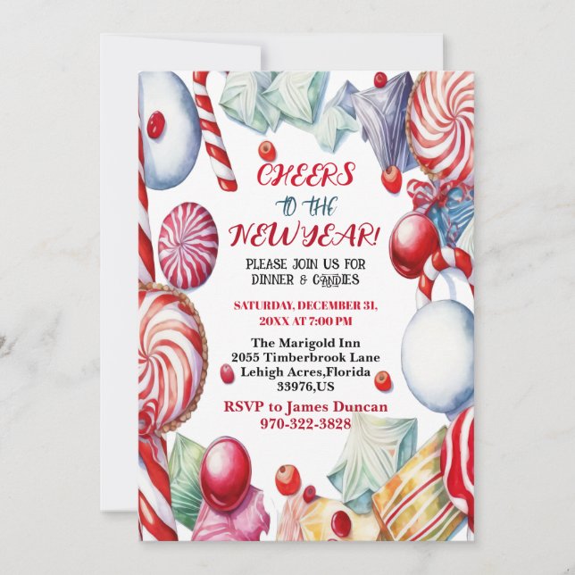 Cheers to the New Year Dinner Candy Kid's Party  Invitation (Front)