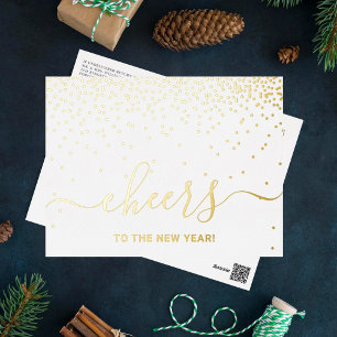 Cheers To The New Year! Elegant Confetti Real Foil Holiday Postcard