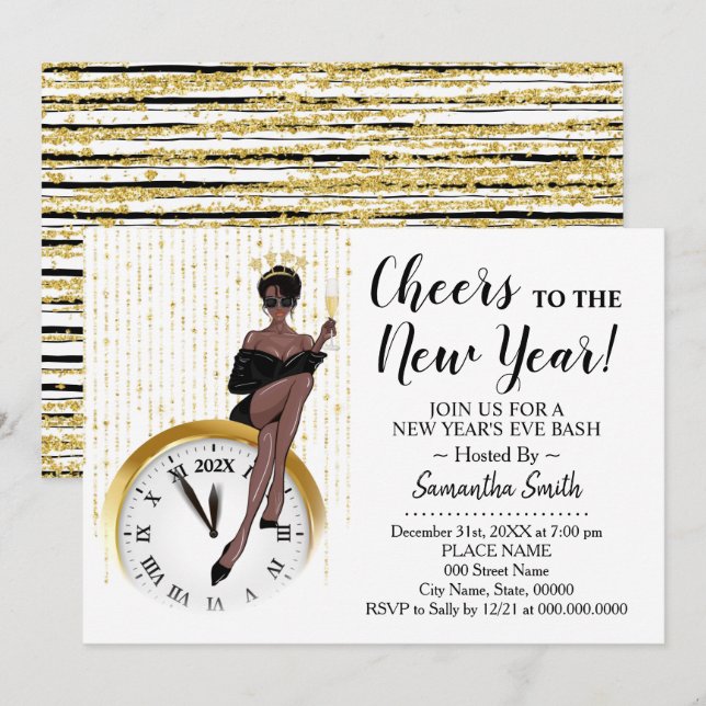 Cheers to the New Year Glitter Girls Night out Invitation (Front/Back)