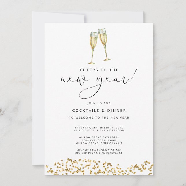 Cheers to the New Year Gold Glitter invitation  (Front)