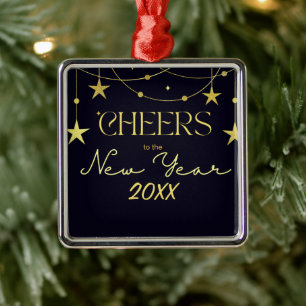 Cheers to the New Year message stars Metal Tree Decoration