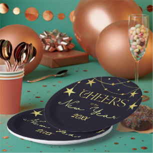 Cheers to the New Year message stars Paper Plate