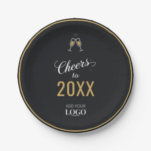 Cheers to the New Year Modern Black Business Logo Paper Plate