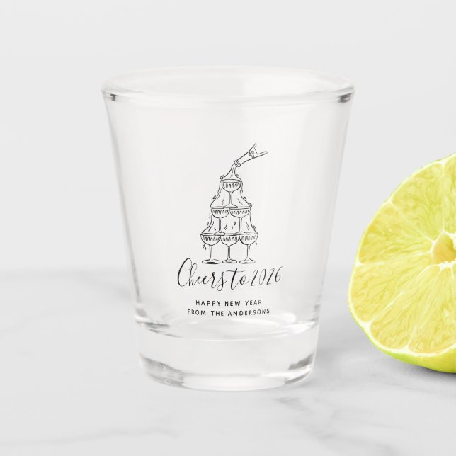 Cheers to the New Year Modern Hand Drawn Doodles Shot Glass (Front)
