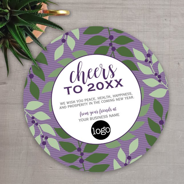 Cheers to the New Year - Purple and Green Holiday Card (A modern holiday card design for any small business)