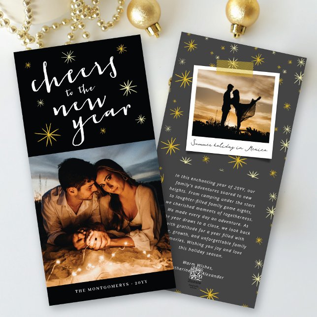 Cheers To The New Year Starbursts Fireworks Photo Holiday Card (Creator Uploaded)