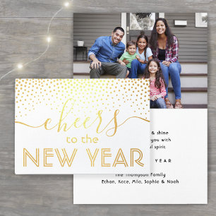 Cheers to the New Year Stylish Confetti One Photo Foil Card