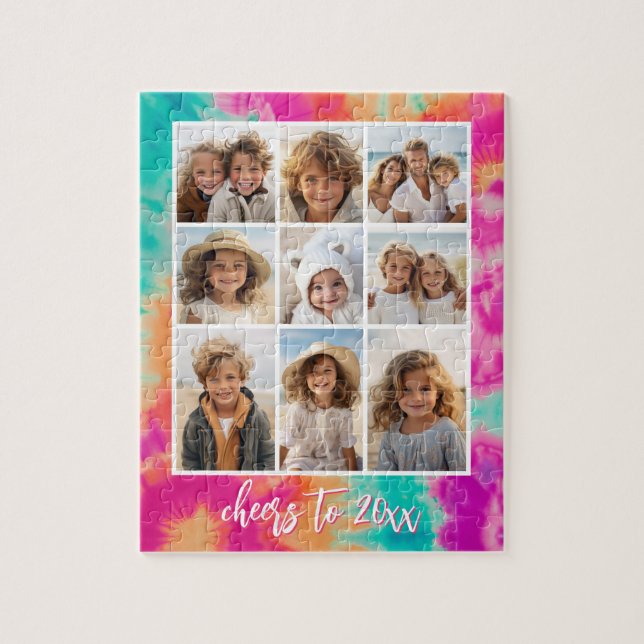 Cheers to the New Year Tie-Dye Teal 70s Vibe Jigsaw Puzzle (Vertical)