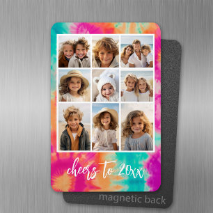 Cheers to the New Year Tie-Dye Teal 70s Vibe Magnet