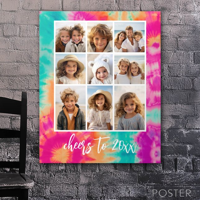 Cheers to the New Year Tie-Dye Teal 70s Vibe Poster (Custom Poster)