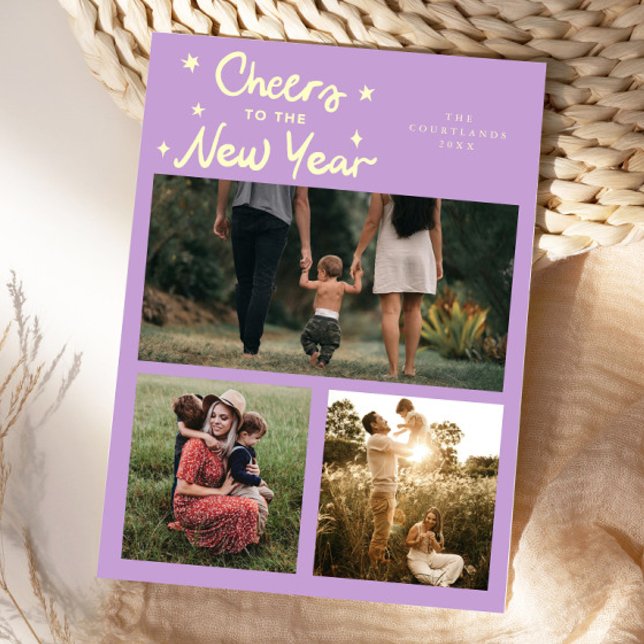 Cheers To The New Year Wisteria Multi Photo Holiday Card (Creator Uploaded)