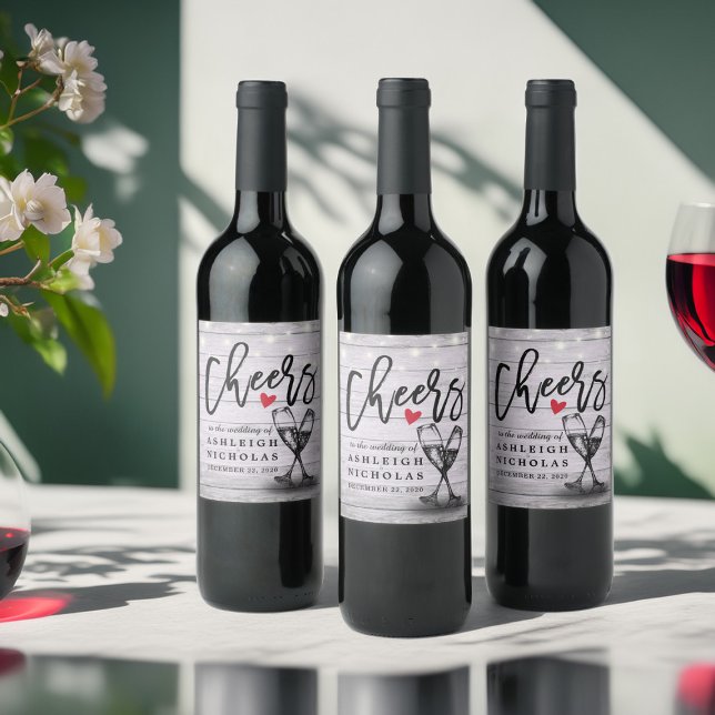 Cheers To The Wedding Sparkling Wine Glasses Wood  Wine Label (Creator Uploaded)