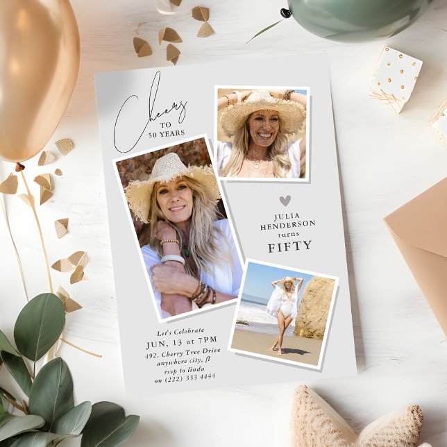 Cheers to the Years' 3 Picture Birthday Party  Invitation (Creator Uploaded)