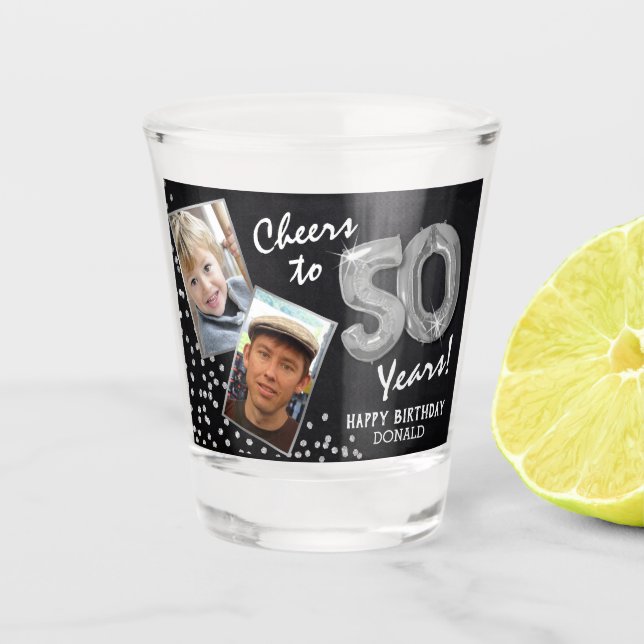 Cheers to the Years 50th Birthday 2 Photo Shot Glass (Front)