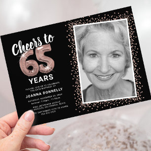 Cheers to The Years 65th Birthday Photo Invitation