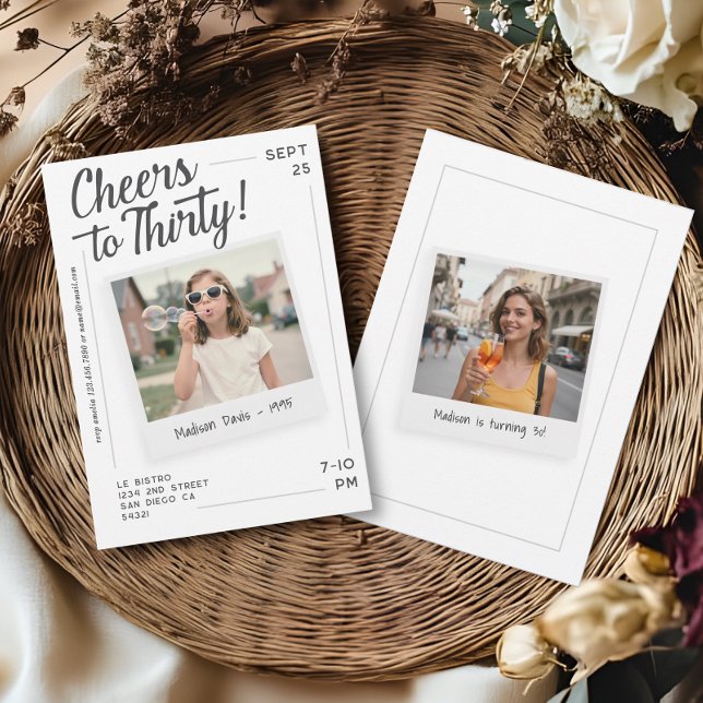 Cheers to Thirty 30 Retro Photo Birthday  Invitation (Creator Uploaded)