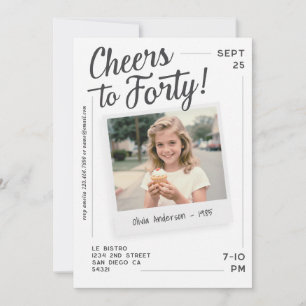 Cheers to Thirty 40 Retro Photo Birthday  Invitation