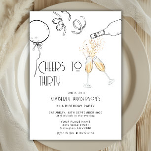 Cheers To Thirty Handdraw Champagne 30th Birthday Invitation