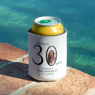Cheers to Thirty Minimal Photo 30th Birthday Can Cooler