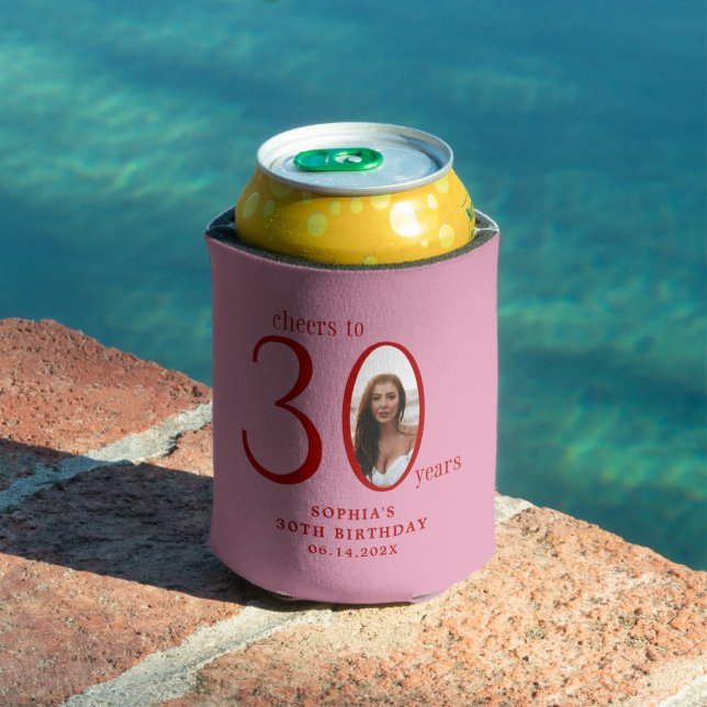 Cheers to Thirty Minimal Photo 30th Birthday Can Cooler (In Situ Pool)
