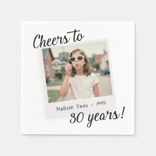 Cheers to Thirty Years 30 Retro Photo Birthday  Napkin (Front)