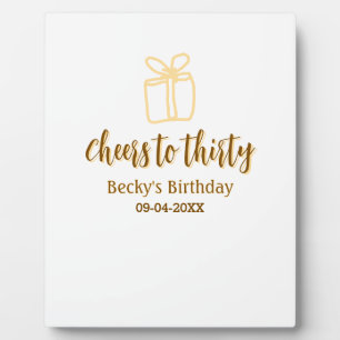 Cheers to thirty yellow brown birthday pastel gift plaque