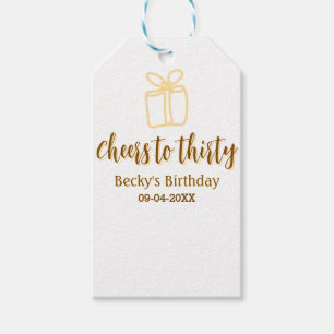 Cheers to thirty yellow brown birthday pastel gift tags