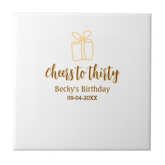 Cheers to thirty yellow brown birthday pastel gift tile (Front)