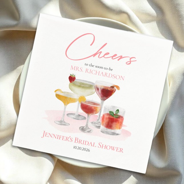 Cheers to | Watercolor Cocktails Bridal Shower Napkin (Creator Uploaded)