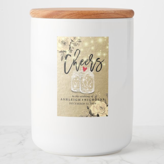 Cheers To Wedding Floral Mason Jar String Lights Food Label (Front)